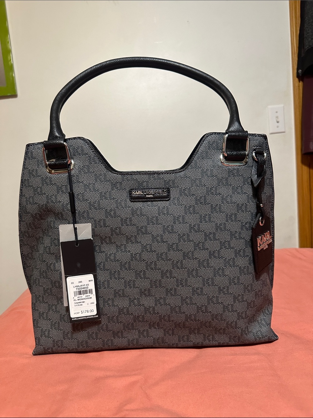 Karl Lagerfeld Black/Gray Logo Satchel